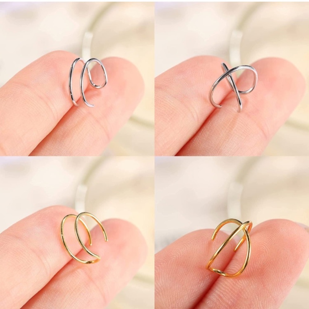 Silver+Gold 4Pcs 925 Sterling Silver Cuff Earring